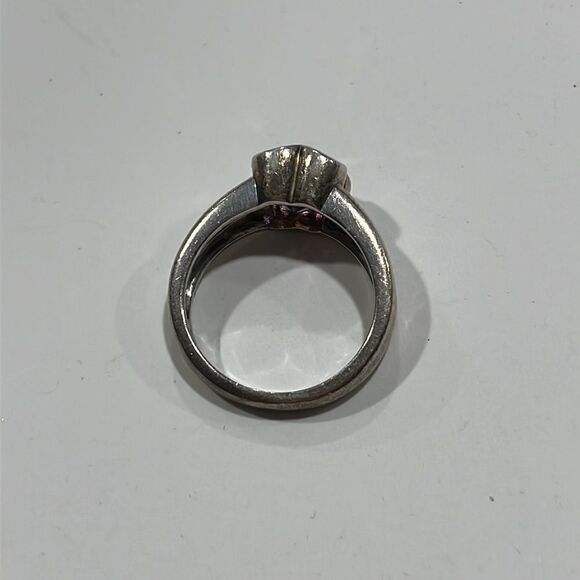 Amethyst and Silver flower Shaped Checkerboard Cut Vintage SZ 8 - Picture 2 of 10